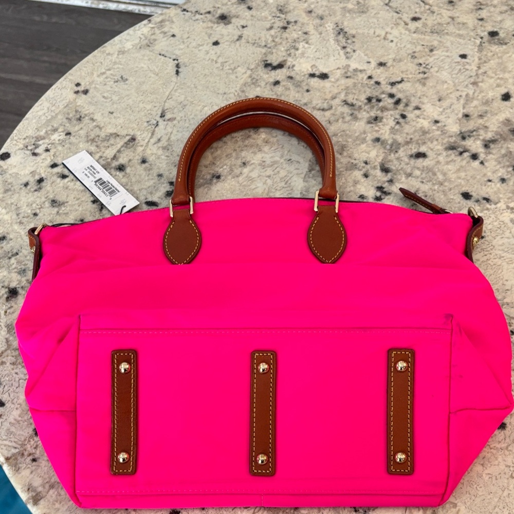 Dooney & Bourke Neon Pink Tote Bag with Brown Accents - Picture 2 of 8